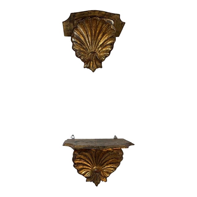 Vintage Italian Gilded Wood Brackets- A Pair For Sale