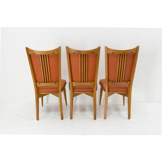 Mid-Century Dining Chairs in Beech and Red Moleskine, France, 1950s, Set of 6 For Sale - Image 11 of 13