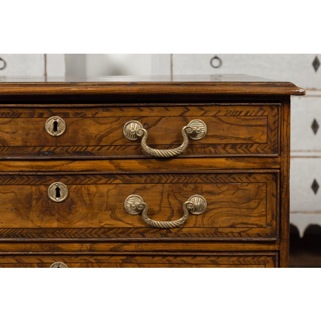 English 1800s George III Burl Wood Four-Drawer Commode with Feather Banding For Sale - Image 9 of 12