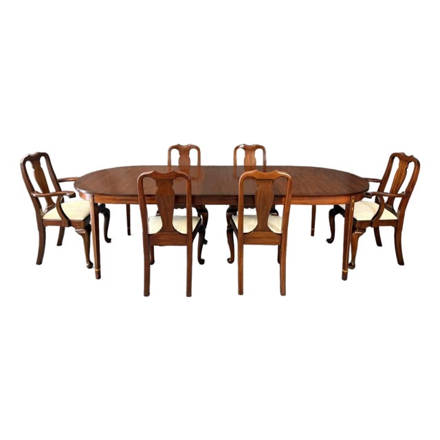 Late 20th Century 7 Piece Henkel Harris Mahogany Dining Set Models No. 2224 and 109 For Sale