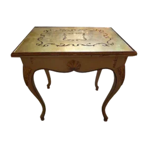 1920s French Louis XV Style Painted and Gilt Table With Eglomise Mirrored Top