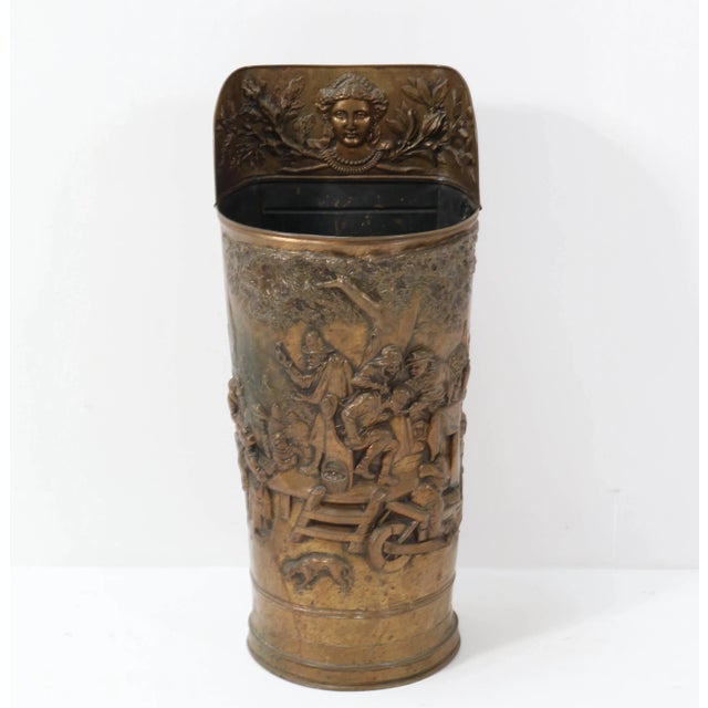 Stunning Renaissance Revival style umbrella stand or stick holder. Striking Dutch design from the 1920s. Hammered brass...