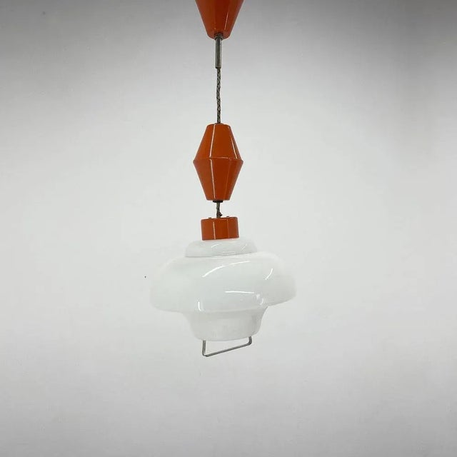 Pull-Down Pendant Light, Czechoslovakia, 1950s For Sale - Image 6 of 8