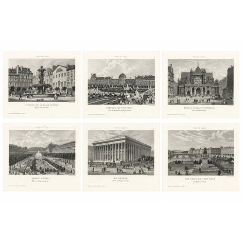 Antique Paris Views Set of 6, Chamouin Engravings – Palais Royal, Bourse, c.1855 : A highly decorative and cohesive set of...