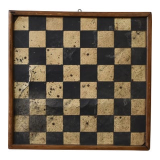 Antique Black-and-White Monochrome Game Board on Linoleum Tile, Circa 1910s-20s For Sale