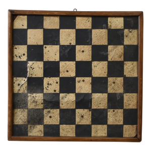 Antique Black-and-White Monochrome Game Board on Linoleum Tile, Circa 1910s-20s