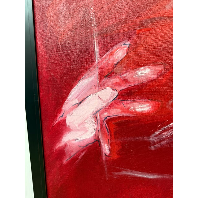 Red Hans Giesen Portrait of a Woman in Chair Signed Painting, Circa 1989 For Sale - Image 8 of 12