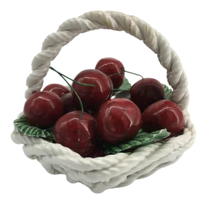 Mid 20th Century Italian Ceramic Basket of Cherries