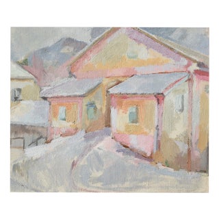 Charlotte Hilmer, Charlotte Hilmer, Gemälde "Häuser im Schnee" (um 1945), Framed For Sale