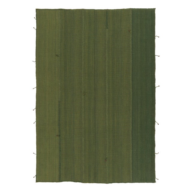 Rug & Kilim Rug & Kilim's Contemporary Rez Kilim Flatweave Rug With Green Striped Design For Sale - Image 4 of 10