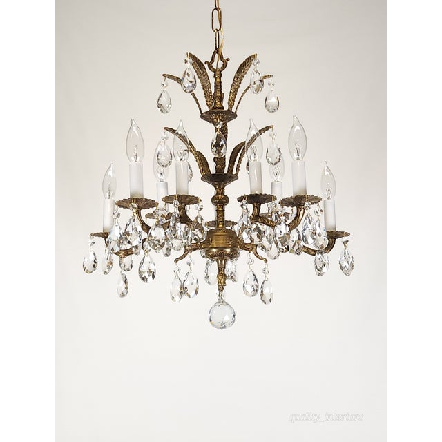 Offered for your consideration is an Antique 5 Arm 10 Light Mesmerizing Baroque Brass Cut Lead Crystal Chandelier. The...