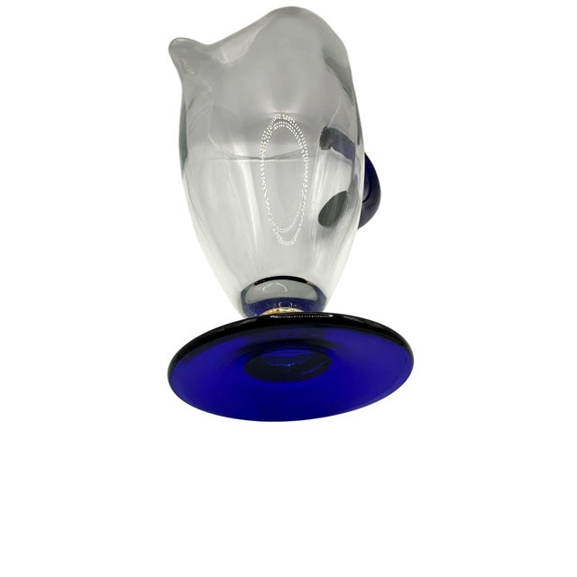 Transparent Vintage Romanian Cobalt Blue and Gold Crystal Pedestal Pitcher For Sale - Image 8 of 12