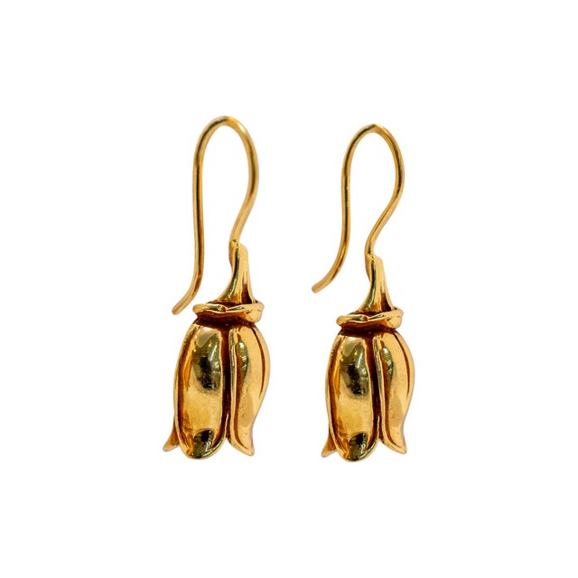 Mid-Century Modern Vintage 14k Yellow Gold Open Floral Drop Earrings, A Pair For Sale - Image 3 of 5