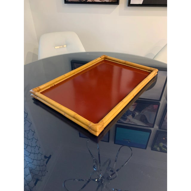 Bamboo and Red Lucite Serving Tray, Signed, Italy, 1970s For Sale - Image 11 of 11