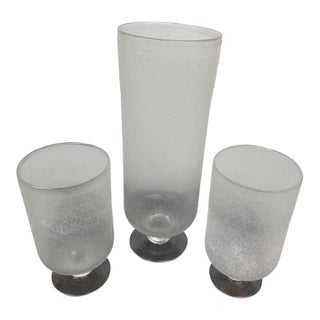 Frosted Glass Cylindrical Hurricane Vases, Set of Three For Sale