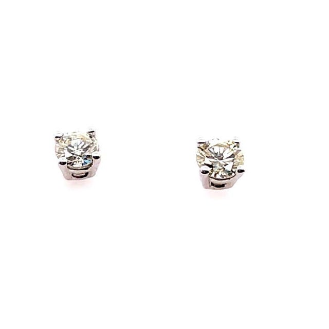 14 Karat White Gold and Round Diamond Stud Earrings Screw Back For Sale - Image 4 of 9