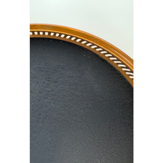 Black Mid 20th Century Black Faux Leather and Brass Gallery Serving Tray For Sale - Image 8 of 9