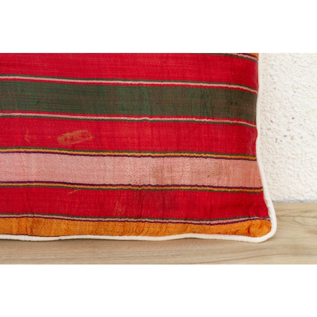 Rahi Striped Gujarati Mashru Lumbar Pillow For Sale - Image 4 of 6