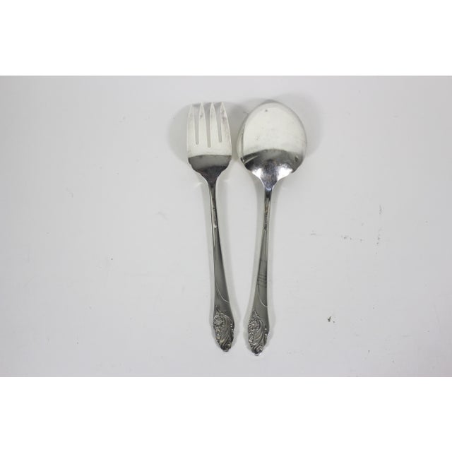 Oneida 1950s Mid-Century Modern Set of Silverplate Serving Utensils Evening Star by Oneida Casserole Spoon Fork Two 2 For Sale - Image 4 of 6
