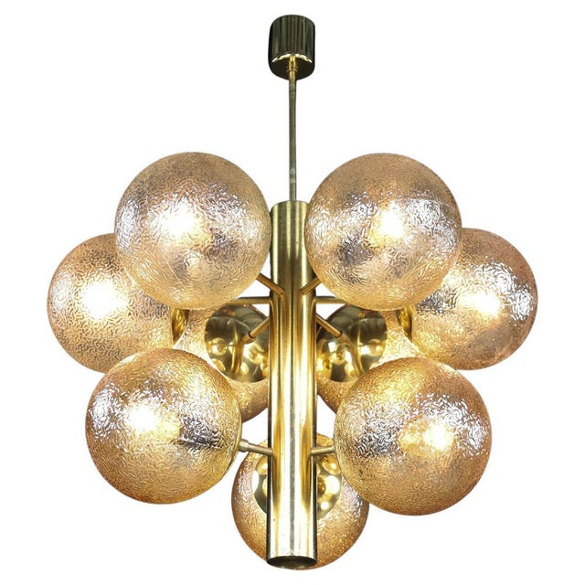 Patinated Brass 9-Globe Chandelier with from Kaiser Idell / Kaiser Leuchten, Germany, 1960s For Sale - Image 16 of 16