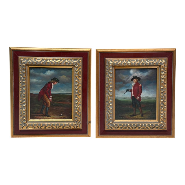 T. Kelly Golfer Oil on Canvas Portraits, Pair For Sale