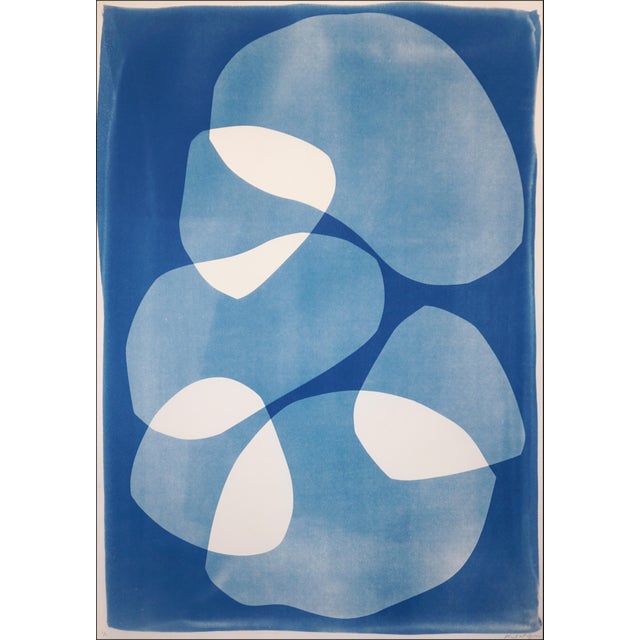 Contemporary 2026, Organic Floating Shapes in Blue Tones, Handmade Monotype Diptych, Our Subtle Differences, Cyanotype on Paper For Sale - Image 3 of 10