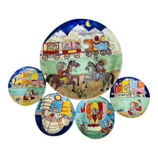 Italian Wall Art in the Style of DeSimone Hand Painted Plates Collection - Set of 5 For Sale