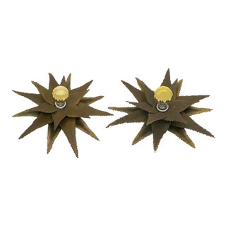 Pair of Late 20th Century Brutalist-Style Flower Brass Sconces For Sale