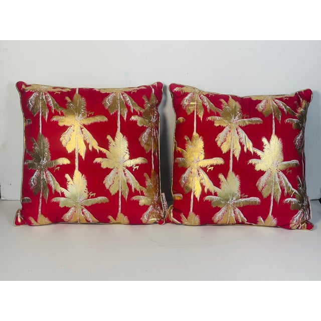 Pair of gold - raspberry red Juicy Couture LA 78 gold palm trees pillows. With Juicy Couture labels.Great condition.