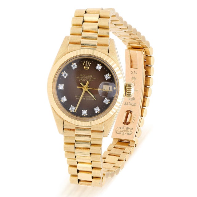 1980s Vintage Rolex 6917 Datejust Presidential 26mm Brown Diamond Dial Gold Watch For Sale - Image 5 of 17