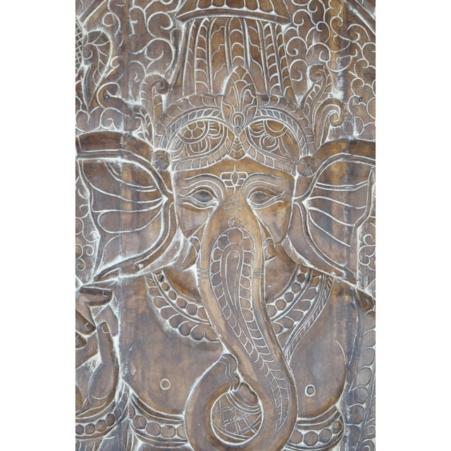 Vintage Indian Carved Ganesha Barn Door – Handcarved Wall Art Yoga Decor 96x40 For Sale - Image 4 of 8
