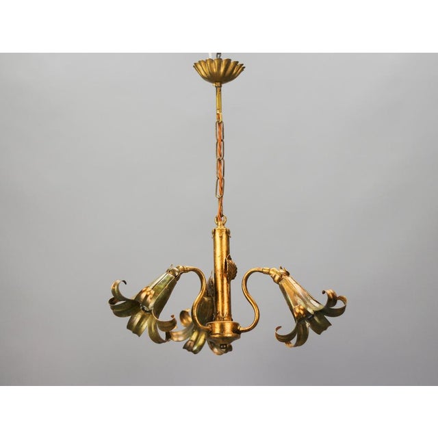 Hollywood Regency Gilt Metal Three-Light Chandelier by Hans Kögl, 1970s For Sale - Image 3 of 18