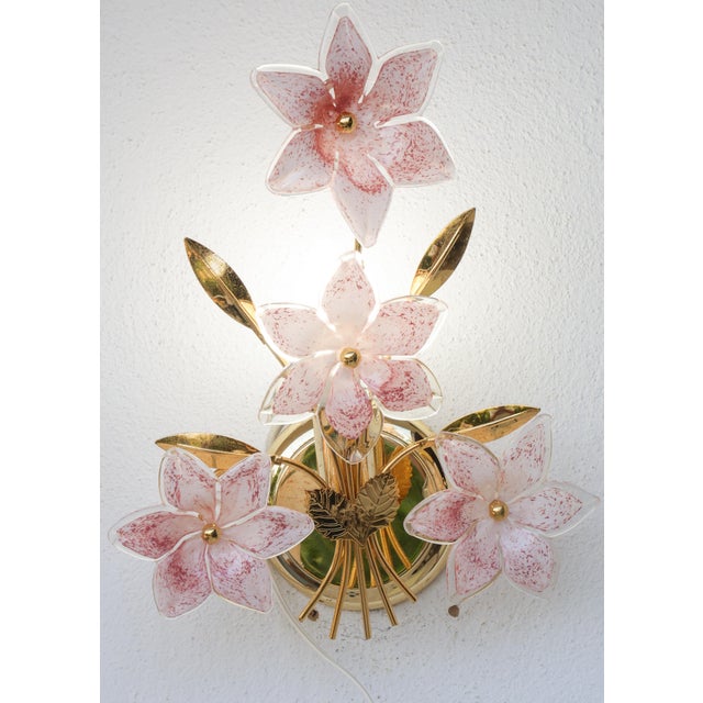 1970s Murano Wall Light Pink Flowers - Set of 2 For Sale - Image 6 of 15