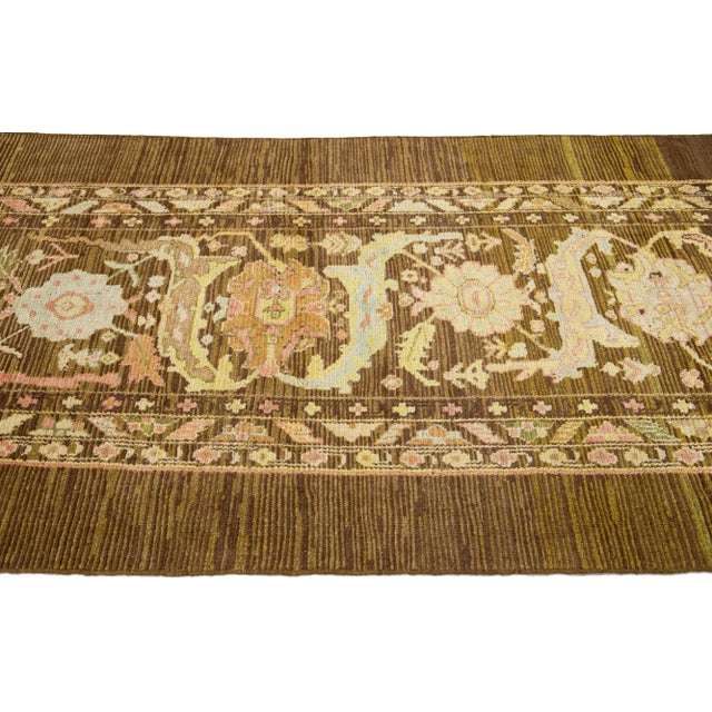 2020s Mid-Century Modern Style Multicolor Handmade Floral Motif Wool Runner For Sale - Image 5 of 8