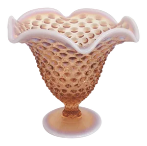 Duncannd Miller Hobnail Opalescent Glass Pink Ruffled Compote Candy Dish