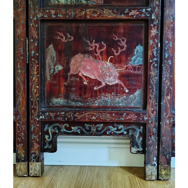 Red Antique Chinese Coromandel Screen For Sale - Image 8 of 18
