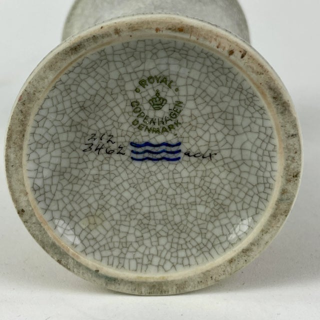 Gray 1960's Royal Copenhagen Denmark Grey Crackle Ceramic Vase With Orange & Gilded Bands For Sale - Image 8 of 8