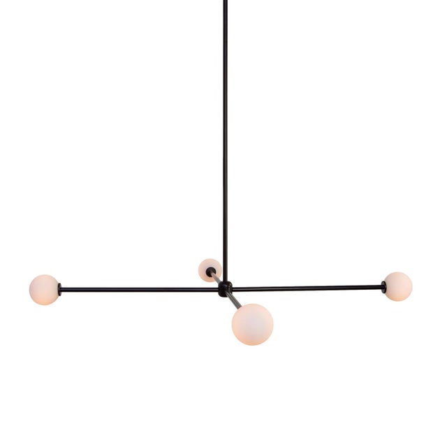 Modern Globe Chandelier 4, Black, 26.5in H, 3 Inch Glass Globes, by Research.Lighting, Modern, Minimal Hanging Light For Sale - Image 3 of 11