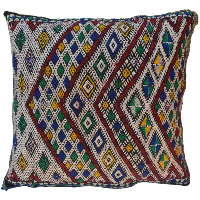 Antique Moroccan Blue & Orange Chevron-Patterned Berber Pillow For Sale - Image 10 of 10