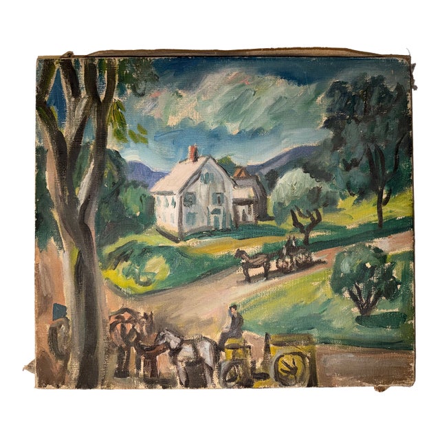 Beautiful Wpa Social Realism Style Vintage Landscape Painting For Sale