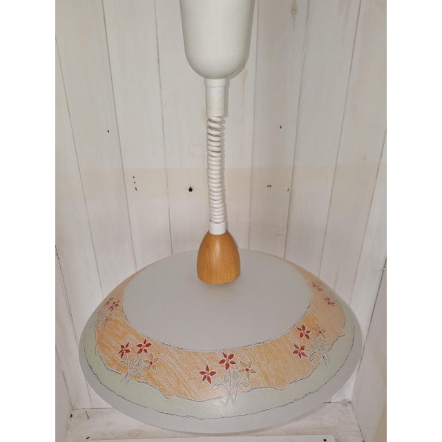 Vintage Ceiling Lamp with Glass Shade on Beechwood Mount, 1990s For Sale - Image 4 of 7