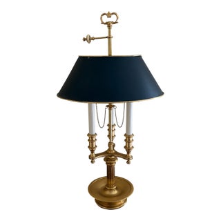 Vintage French Regency Brass Bouillotte Lamp With Black Tole Shade For Sale