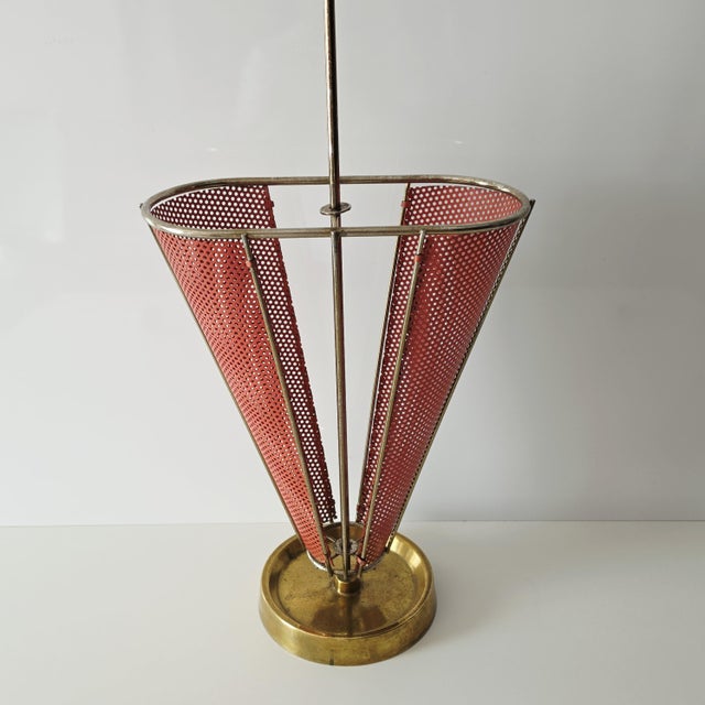 Red Mid-Century Modern Umbrella Stand in the style of Mathieu Matégot, France, 1950s For Sale - Image 8 of 17