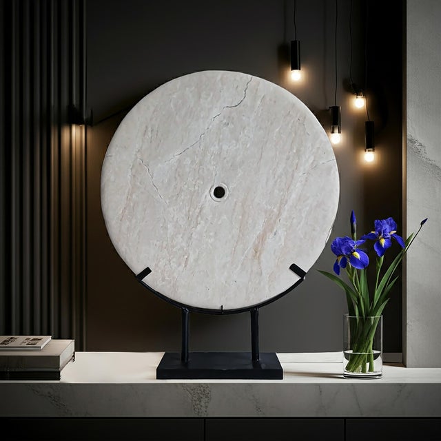 Hand-Carved Marble Disk on Stand, 24 Inches, Indonesia, Contemporary For Sale - Image 18 of 18