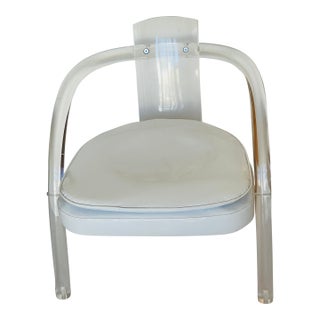 Vintage Mid Century Modern Hollis Jones Style Lucite Armchair with White Vinyl For Sale