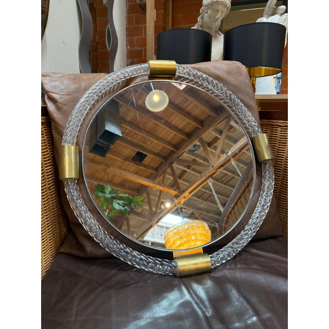 1970s Round Murano Glass and Brass Wall Mirror 1970s For Sale - Image 5 of 6