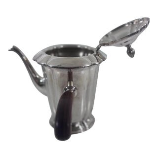 Vintage Forbes Silver Co. Silverplate Coffee Pot With Scalloped Lid and Wood Handle For Sale