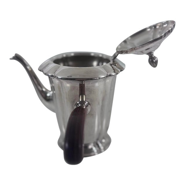 Vintage Forbes Silver Co. Silverplate Coffee Pot With Scalloped Lid and Wood Handle For Sale
