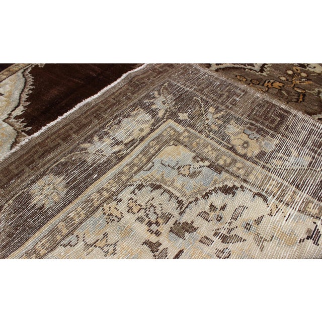 Mid 20th Century Brown Background Floral Medallion Vintage Turkish Kars Rug in Ivory and Taupe For Sale - Image 9 of 10