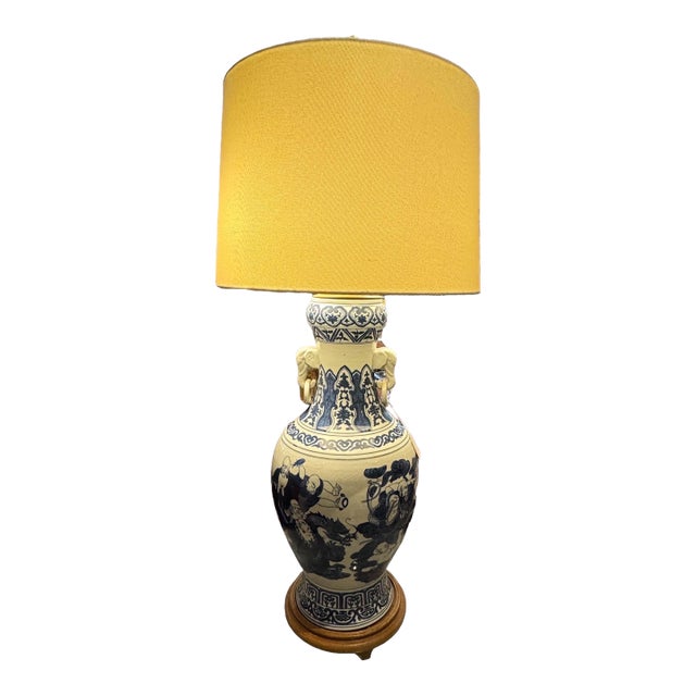 1990s Large Scale Chinese Export Blue & White Urn Form Lamp For Sale